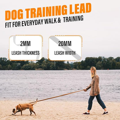Dog Training Leash - Long Line for Recall & Obedience, Nylon Training Lead with Padded Handle, 15 ft / 20 ft / 30 ft / 50 ft / 100 ft - Long Leash for Dogs Outside, Small/Medium/Large