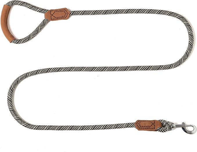 Mile High Life | Premium Leather Handle Dog Leash | Strong Rope Leash | Zinc Alloy Strong Clasp | Small Medium Large Dogs | 4/5/6 Feet(White, 72 Inch (Pack of 1))