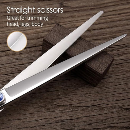 Left Handed Dog Grooming Scissors Kit 7.5 in Professional Curved Thinning Straight Shears 3pcs Set for Grooming Big Dogs Poodle Pet Japan 440C Stainless Steel(7.5'' Kit, 4Pcs)