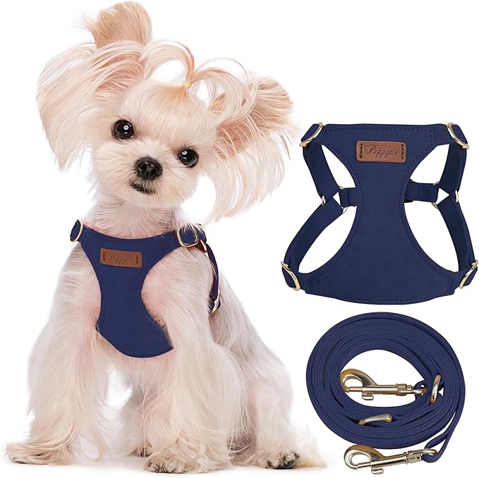 Puppytie No Pull xs Dog Harness with Multifunction Dog Leash,Soft Adjustable No Choke Escape Proof Pet Harness Vest,Navy,XS