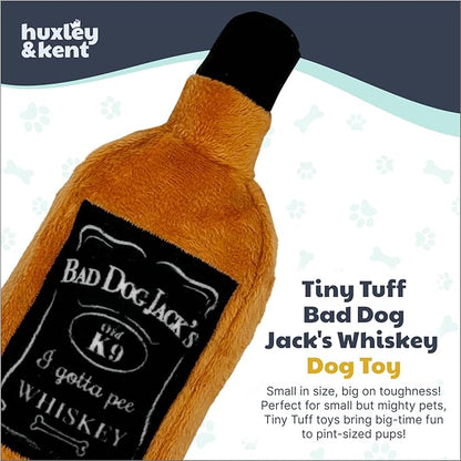 Huxley & Kent Funny Dog Toy w/Squeaker – Power Plush Squeaky Dog Toys for Small Dogs – Durable Small Stuffed Animal for Indoor Play & Fetch - Tiny Tuff Bad Dog Jack's Whiskey