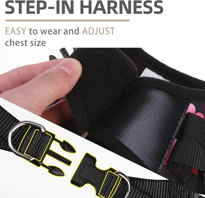 PUPTECK Valentine Dog Harness and Leash Set for Small Medium Dogs No Pull Step-in Soft Mesh Puppy Cat Vest Valentine Harnesses Reflective at Night, Black&Pink, XS