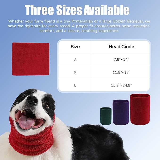 3 Pack Bundle (S, M, L) Dog & Cat Calming Band Cat Anxiety Relief Cover,Double Layer Thickened Elastic Neck Band Ear Muffs for Anxiety Relief/Noise Protection,Grooming,Thunder,Fireworks