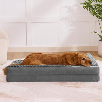 Dog Bed Large Sized Dogs, Orthopedic Dog Bed for Large Dogs, Waterproof Pet Bed with Washable Removable Cover, L-Shaped Pet Couch with Portable Handle 36"x27"x6.5", Dark Grey