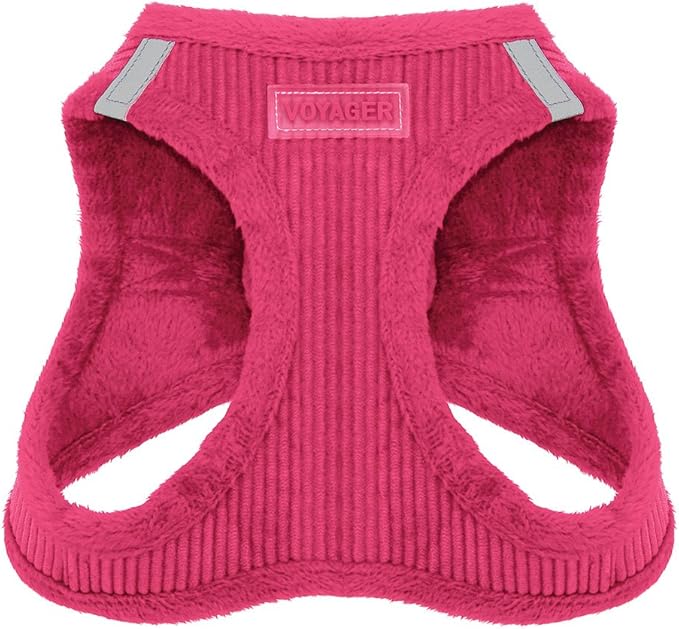 Best Pet Supplies - All Weather Plush, Reflective, No Pull Harness for Small, Medium Dogs, Cats - Secure with Hook & Loop Fastener, Buckle, Double D-Rings - Fuchsia Corduroy, L