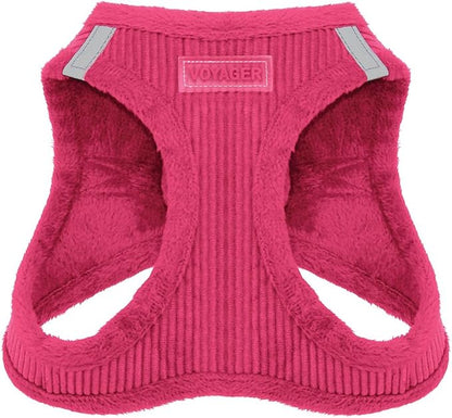 Best Pet Supplies - All Weather Plush, Reflective, No Pull Harness for Small, Medium Dogs, Cats - Secure with Hook & Loop Fastener, Buckle, Double D-Rings - Fuchsia Corduroy, L