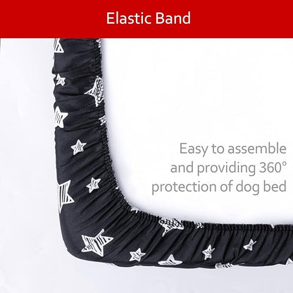 Waterproof Dog Bed Covers Replacement Washable Pet Hair Easy to Remove, Noiseless Quilted Puppy Pet Bed Cover Lovely Black Star Print 16x25 Inches, for Dog/Cat, Cover Only