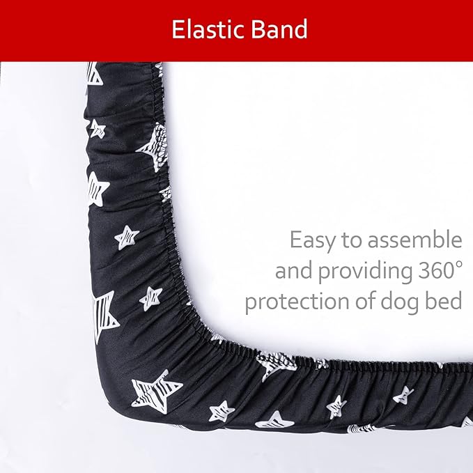 Waterproof Dog Bed Covers Replacement Washable Pet Hair Easy to Remove, Noiseless Quilted Puppy Pet Bed Cover Lovely Black Star Print 22x35 Inches, for Dog/Cat, Cover Only
