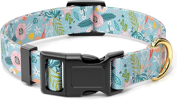 Rnivvi Dog Collar for Small Dogs, Cute Floral Heavy Duty Adjustable Puppy Collar with Quick Release Buckle for Boy Girl & Female, Pet Accessories for Walking Running, XS Length 5/8" Width, Blue