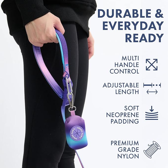 Spark Paws Handsfree Dog Leash – Shock Absorbing Waist Bungee Lead for Running, Car Seatbelt Clip & Poop Bag Set, Heavy Duty Tactical Lead for Medium, Large & X-Large Breeds - 90s Retro
