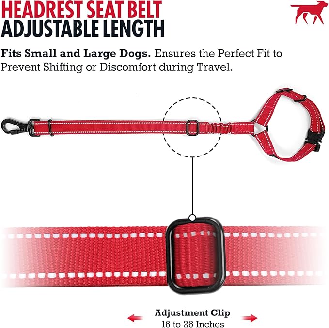 Tuff Pupper Dog Seat Belt for Car Headrest | Adjustable Length Dog Car Harness Restraint | Heavy-Duty Aviation Aluminum Carabiner & Tactical Buckle | Universal Fit for Small, Medium & Large Dogs