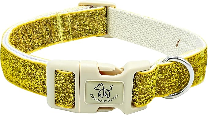 Elegant little tail Glittering Dog Collar, Christmas Cute Girl Boy Pet Collar Gold Bling Pet Collars with Durable Cotton Webbing Adjustable Dog Collars for X-Small Puppy
