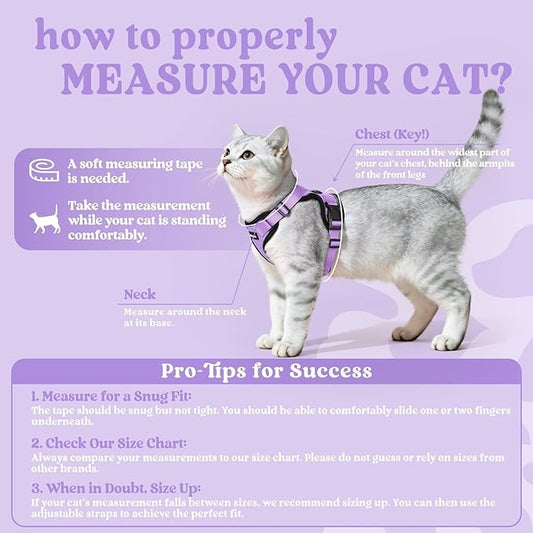 rabbitgoo Cat Harness and Leash for Walking, Escape Proof Soft Adjustable Vest Harnesses for Cats, Easy Control Breathable Reflective Strips Jacket, Light Purple, S