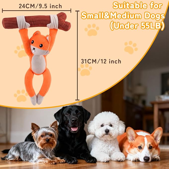 GJEASE Squeaky Dog Toys,Plush Puppy Toys with Pull Branch,Tug of War Dog Toy for Dogs, Interactive Dog Toys for Small, Middle Dogs Under 55LB,with Crinkle Paper and Squeaker