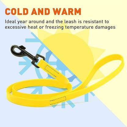 Dogline Biothane Waterproof Dog Leash Strong Coated Nylon Webbing with Black Hardware Odor-Proof Easy to Clean High Performance for Small or Large Dogs Made in USA 4 or 6 ft Lead, Lemon Yellow