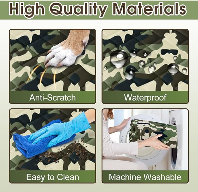 NECKORY Waterproof Dog Car Seat Cover for Back Seat - Durable, Scratch Proof Pet Hammock with Nonslip Design & Storage Pockets, Fits Cars, SUVs, Trucks- S, Camouflage