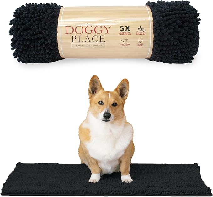 My Doggy Place Dog Mud Mat, 31" x 20" Black – Thick Microfiber Entry Rug for Snow, Mud & Salt – Absorbent, Quick-Dry, Washer-Safe & Non-Slip, Medium