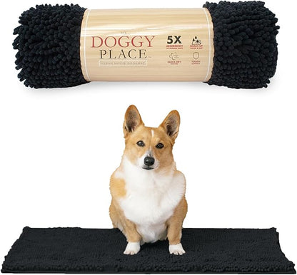 My Doggy Place Dog Mud Mat, 31" x 20" Black – Thick Microfiber Entry Rug for Snow, Mud & Salt – Absorbent, Quick-Dry, Washer-Safe & Non-Slip, Medium