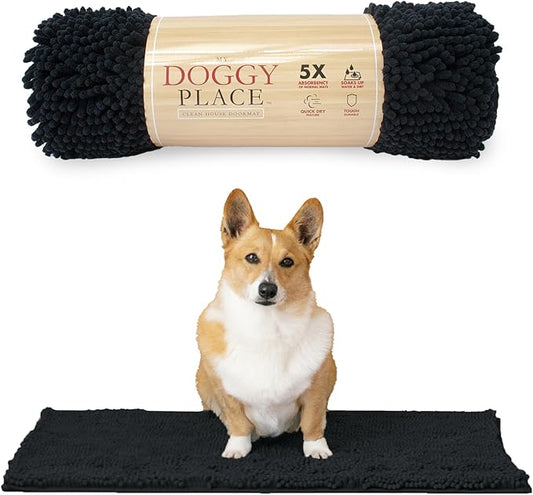 My Doggy Place Dog Mud Mat, 31" x 20" Black – Thick Microfiber Entry Rug for Snow, Mud & Salt – Absorbent, Quick-Dry, Washer-Safe & Non-Slip, Medium