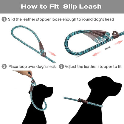 TwoEar 6FT Slip Lead Dog Leash, Heavy Duty Slip Leash for Dogs with Highly Reflective, Strong Rope Slip Leads No Pull Pet Training Leashes for Large Medium Dogs (1/2", Blue)