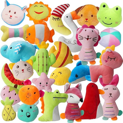 YUNKINGDOM 27 Pack Puppy Squeaky Toy,Different Designs Squeakers Pet Toys,Cute Bulk Plush Dog Toys,Small Dog