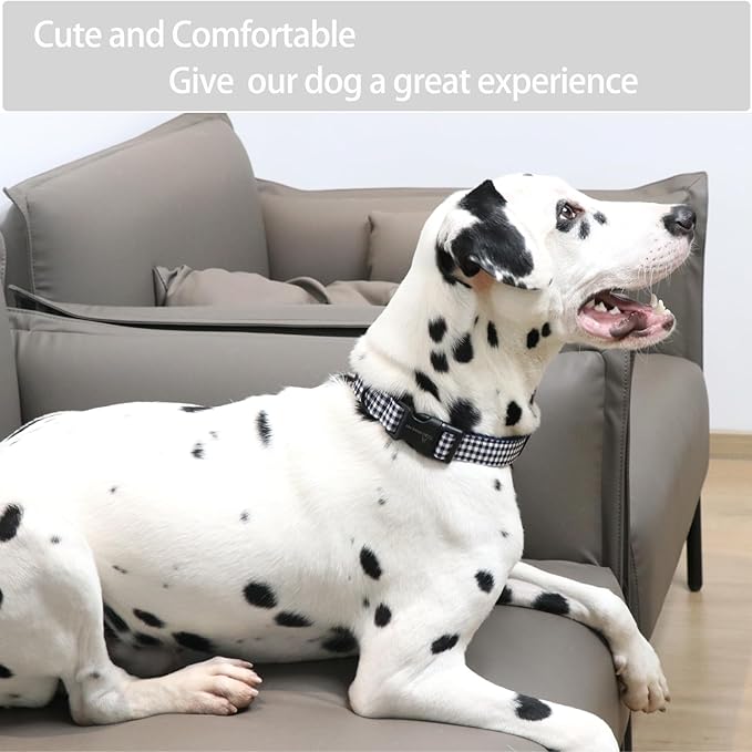 ARING PET Dog Collar, Cute Adjustable Comfortable Cotton Navy White Plaid Pet Collars for Small Medium Large Male Female Boy Girl Dogs-Small