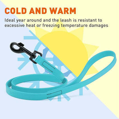 Dogline Biothane Waterproof Dog Leash Strong Coated Nylon Webbing with Black Hardware Odor-Proof Easy to Clean High Performance for Small or Large Dogs Made in USA 4 or 6 ft Lead, Sky Blue