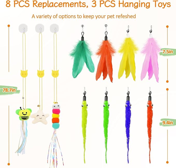 SUNSHINETOP Cat Wand Toy, Interactive Kitten Feather Toys Self Play, Cat Teaser for Indoor Cats Reusable Suction Cup Toys for Indoor Cats Kittens Play Exercise