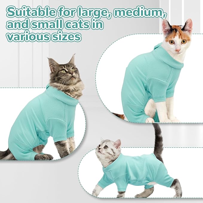 Yternal Sticky Hair Cat Clothes, Breathable & Lightweight, Reduces Shedding Fur Pajamas, Full Body Long Sleeve Surgical Bodysuit, Stop Licking & Shedding Blue XS