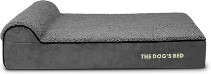 The Dog’s Bed Orthopedic Headrest Dog Bed Large Grey Plush, Memory Foam, Pain Relief for Arthritis, Hip & Elbow Dysplasia, Post Surgery, Lameness, Waterproof Washable Cover, Veterinary Approved