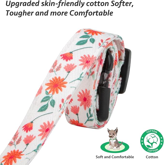 Cotton Handmade Dog Collar Cute and Distinctive Patterns Red and White Flower with Pendant for Girl Boy Dogs Collars M