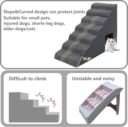 MALOROY Dog Stairs for High Beds 30-36 inches Tall, 7-Step Pet Stairs/Steps for Small Large Dogs, 30D Foam Pet Steps/Ramp/Ladder for High Bedsides, with 4pcs Dog Ramp for Stairs, Dark Grey