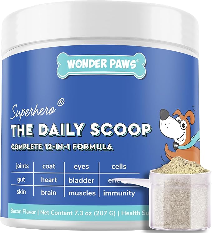 Premium 12-in-1 Multivitamin Powder for Dogs Food Topper – Daily Scoop Multivitamin Dog Supplement for Joints, Digestion, Skin, Heart & Immunity – Probiotics, Collagen, Glucosamine, Mushrooms–7.3oz