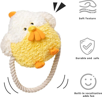 Aidiya Plush Squeaky Dog Toy with Crinkle Paper Interactive Rope Stuffed Animal Dog Plush Chewing Toy for Puppy Small and Medium Dogs(Yellow)