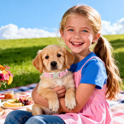 DOGWONG Pink Plaid Collar for Small Medium Large Dogs - Pink Dog Collar for Girl Female Dogs,S