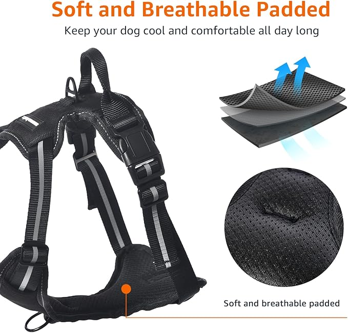 Amazon Basics No-Pull Dog Harness, Adjustable Soft Padded Vest with Reflective Stripes, Medium, Black