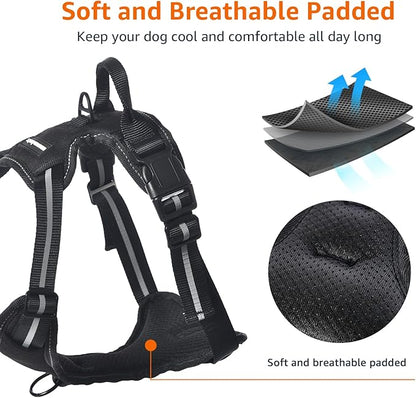 Amazon Basics No-Pull Dog Harness, Adjustable Soft Padded Vest with Reflective Stripes, Medium, Black