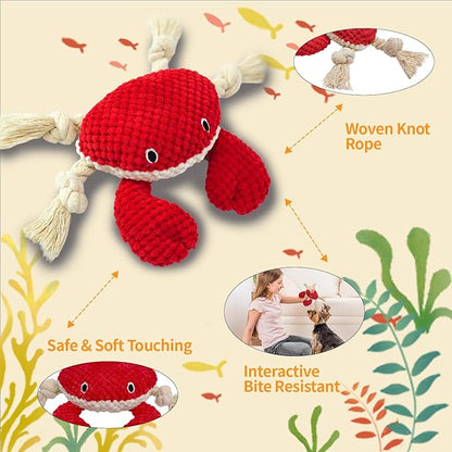 4-Pack Squeaky Dog Toys Set Sea Crinkle Plush Toy Rope Toys for Dogs Tug of War Toy & Oral Care Puppy Toys for Small Medium Large Dogs to Keep Them Busy: Stuffed Octopus, Crab,Seahorse,Turtle Pet Toys