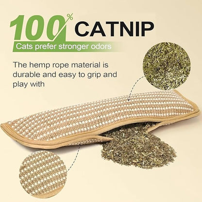 Interactive Catnip Chew Toy, Sisal Catnip Pillow Toy Kickers, Catnip Toys with Organic 8000mg Herbal Blend for Indoor Scratching, Chewing & Teething, Fun for Kittens and Adult Cats(3PCS)