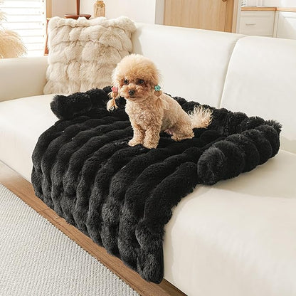 Calming Dog Bed for Couch, 29.5 x 29.5 inch, Non-Slip Rabbit-Velvet Dog Sofa Mat for Furniture Protector, Perfect for Small, Medium Dogs and Cats (Black)