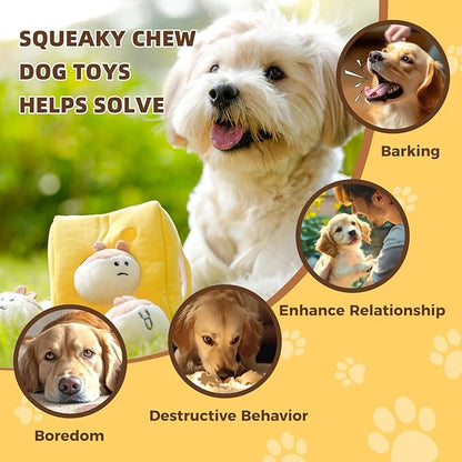 Hide and Seek Plush Stuffed Dog Toys, Squeaky Chew Toys with Crinkle Papper, Funny Toy Bundle Pack Perfect for Small, Medium and Large Dogs Reduce Boredom, Teeth Cleaning (Medium, Cheese)