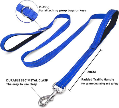 6 FT Dog Leash with 2 Padded Handle Nylon Reflective Dogs Leashes for Small Medium Large Dogs Blue
