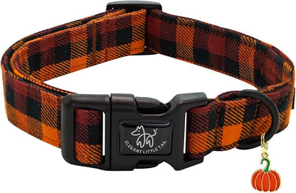 Elegant little tail Fall Dog Collar, Fall Plaid Pet Dog Collar Cotton Soft Male Dog Collars Holiday with Quick Release Buckle Pet Puppy Collars for Medium Dogs