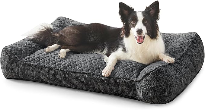 JOEJOY XL Orthopedic Dog Beds Large Sized Dog, Extra Thick Supportive Big Dogs Couch Bed with Sides, Ultra Soft Pet Bed Sofa for Large Dogs, Grey, 38''x28''