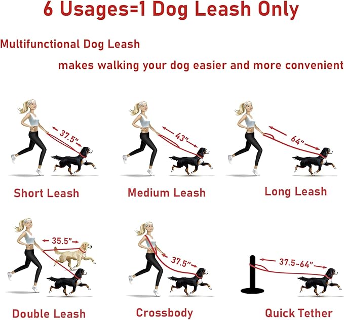 ZALER Dog Collar and Leash Set, Waterproof Adjustable Odor Proof Pet Collars Leashes Easy to Clean, 6FT Dog Leash with 2 Hooks for Large, Medium Small Dogs (M, Red)