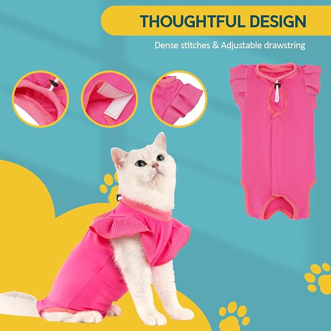 Avont Cat Recovery Suit - Post-Surgery Onesie for Cats, Alternative to Cone of Shame, Protective Spay Suit for Female Kitten, Ideal for Healing and Skin Conditions -Magenta(S)