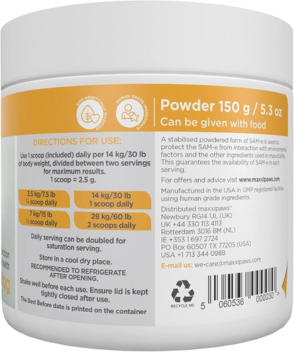 maxxipaws maxxiSAMe Advanced SAM-e Powder Supplement - Liver, Cognitive & Joint Support for Dogs, 5.3oz