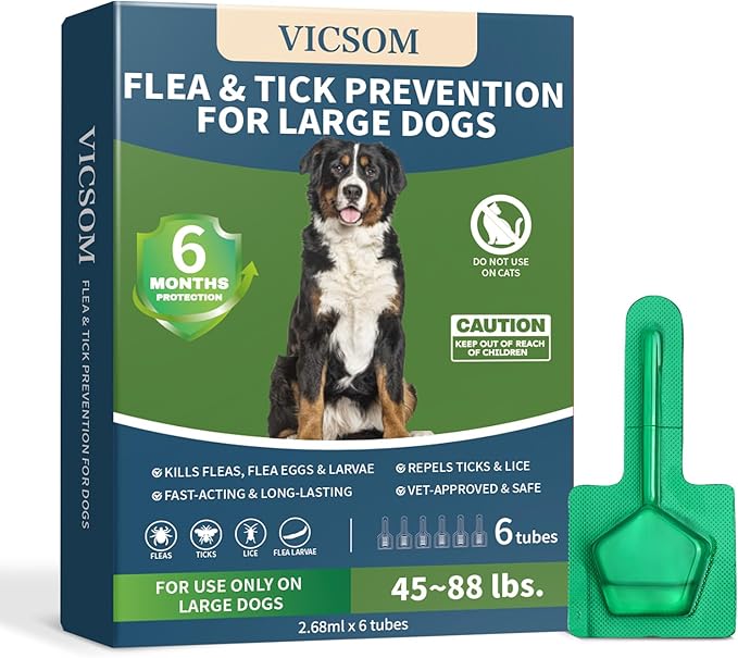 Flea and Tick Prevention for Dogs, 6 Months Supply Dog Flea and Tick Treatment Up to 45 to 88 Lbs, Waterproof Topical Flea Treatment for Large Dogs - Fast-Acting Flea, Tick, and Mosquito Repellent