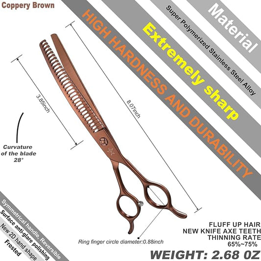 High-end Professional Dog Grooming Curved Thinning Scissors Teeth Blending Shears Pet Texturizing Thinner Blender Shears 7.5 Inch Extremely Very Sharp Made Of Stainless Steel Alloy For Dog Cat Groomer
