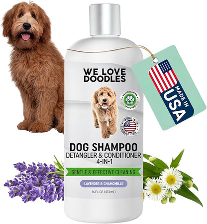 We Love Doodles Dog Shampoo, Conditioner, & Detangler - Shampoo for Dogs, Goldendoodles, Poodles & Doodles, for Matted Pet Hair & Sensitive Skin, Made in The USA, Lavender, 16 oz